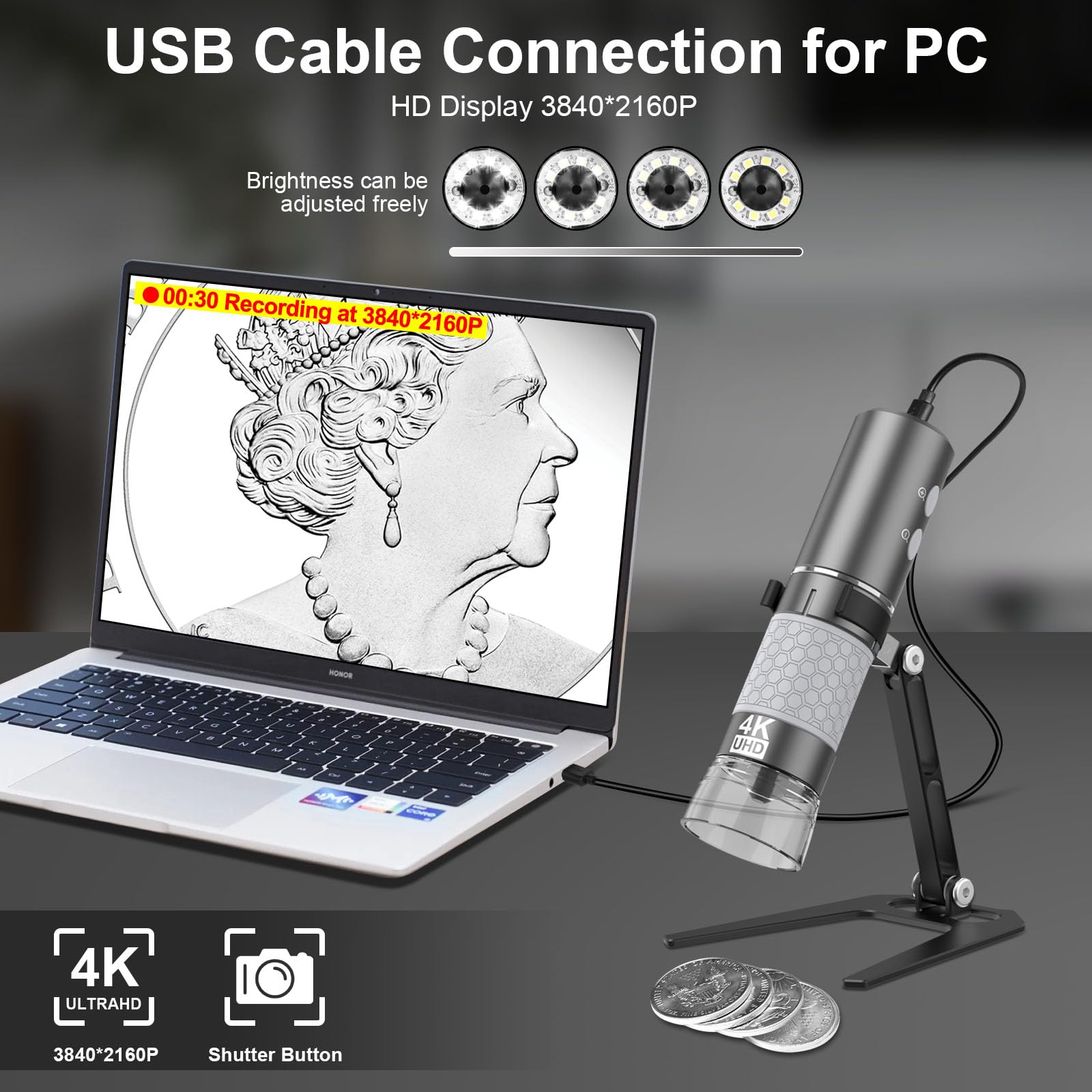 ninyoon-4k-wifi-usb-mikroskop-grau-schwarz-mit-st-nder image 2