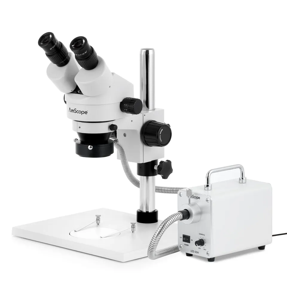 amscope-sm-1-stereomikroskop-45x-mit-led-faseroptik-s-ulenstativ image 1