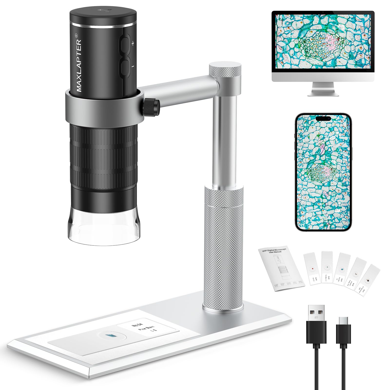maxlapter-microscope-digital-mikroskop-wlan-50x-1000x-mit-st-nder image 1